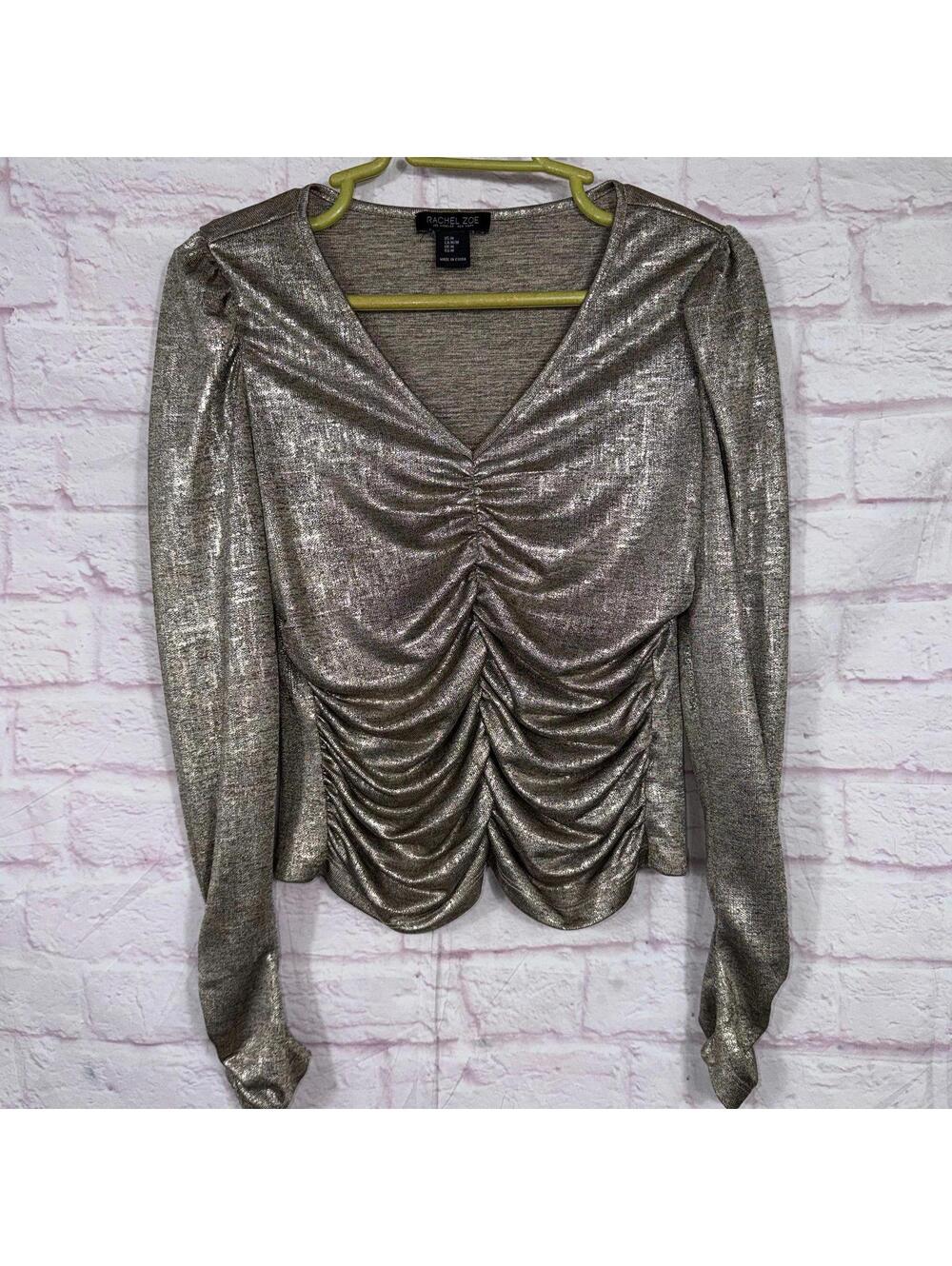Rachel Zoe Medium Metallic Ruched Long Sleeve Top
